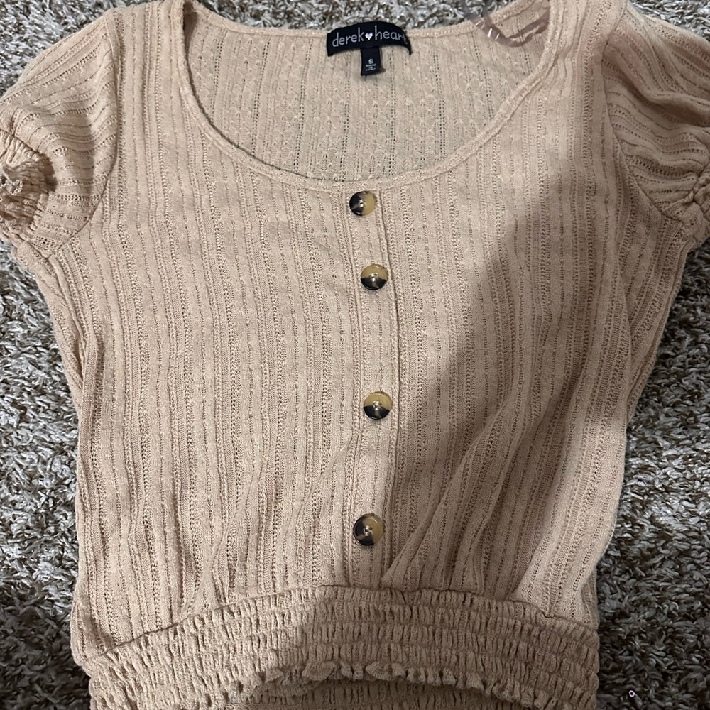 Brown Ruffled Tee Blouse Button Up